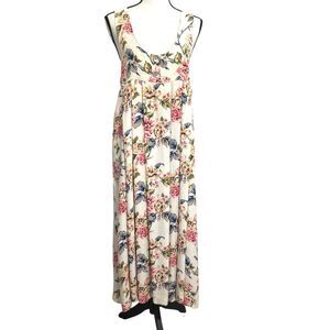 Bechamel Floral Midi Dress Sz Small Cream Sleeveless Pockets Pleats